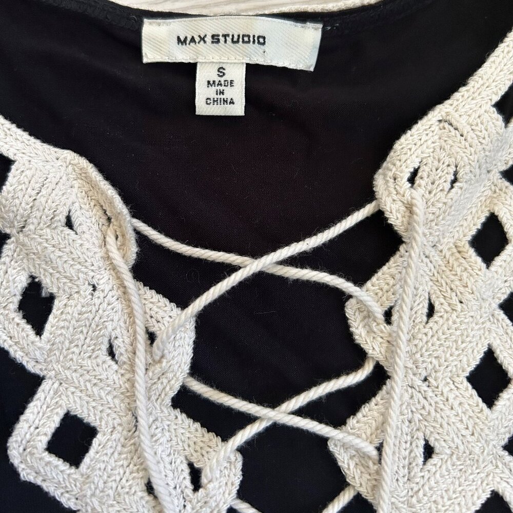 Max Studio Lace-Up Crochet Neck Tassels Sleeveless Dress - Picture 12 of 16